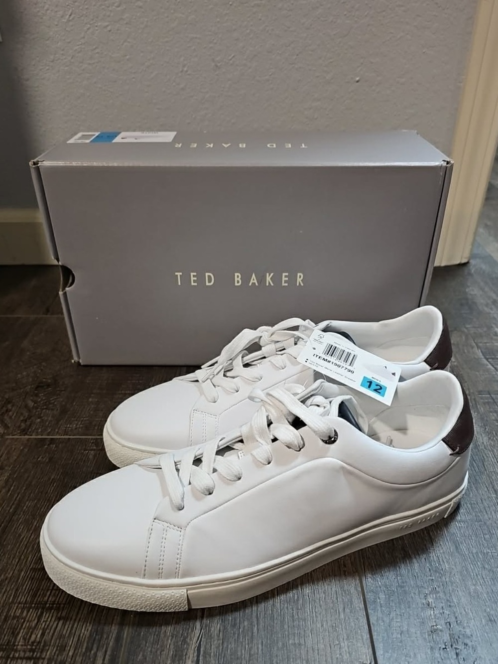 Ted Baker White Leather Sneakers with Dark Brown Heel Accent